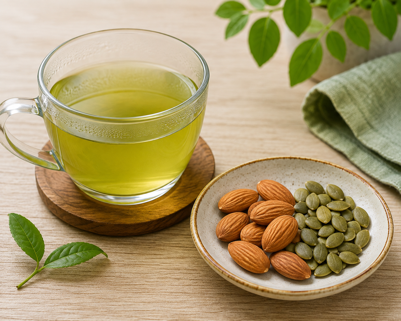 Green Tea with Almonds & Pumpkin Seeds