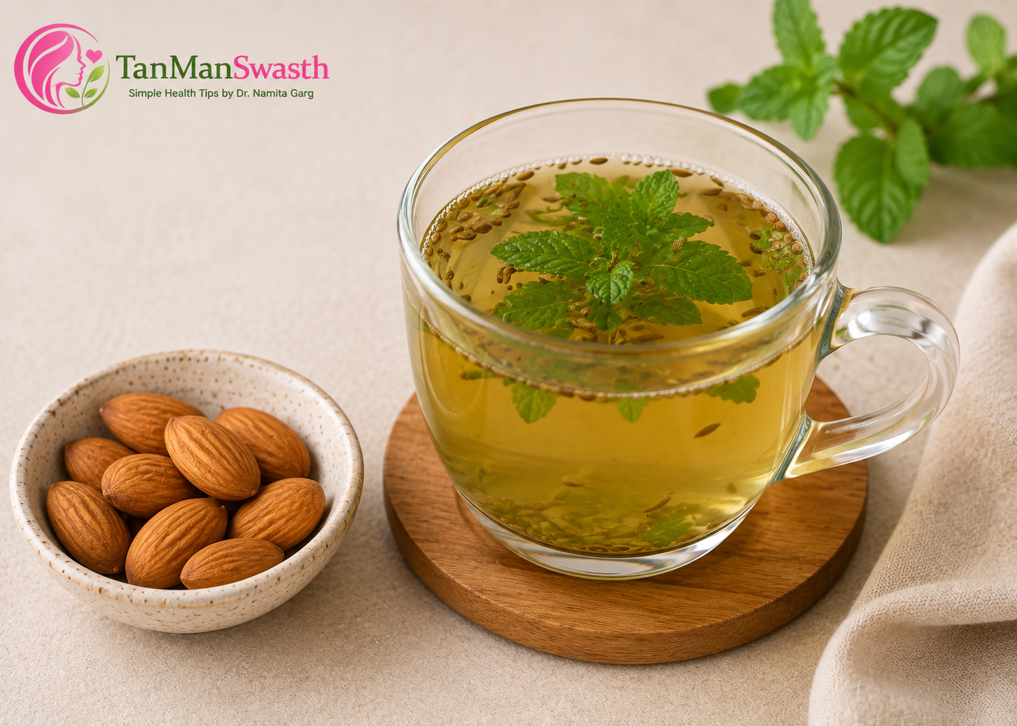 Warm Jeera-Mint Water with Almonds