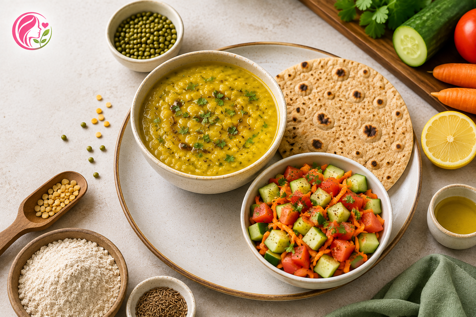 Moong Dal, Jowar Roti & Fresh Salad