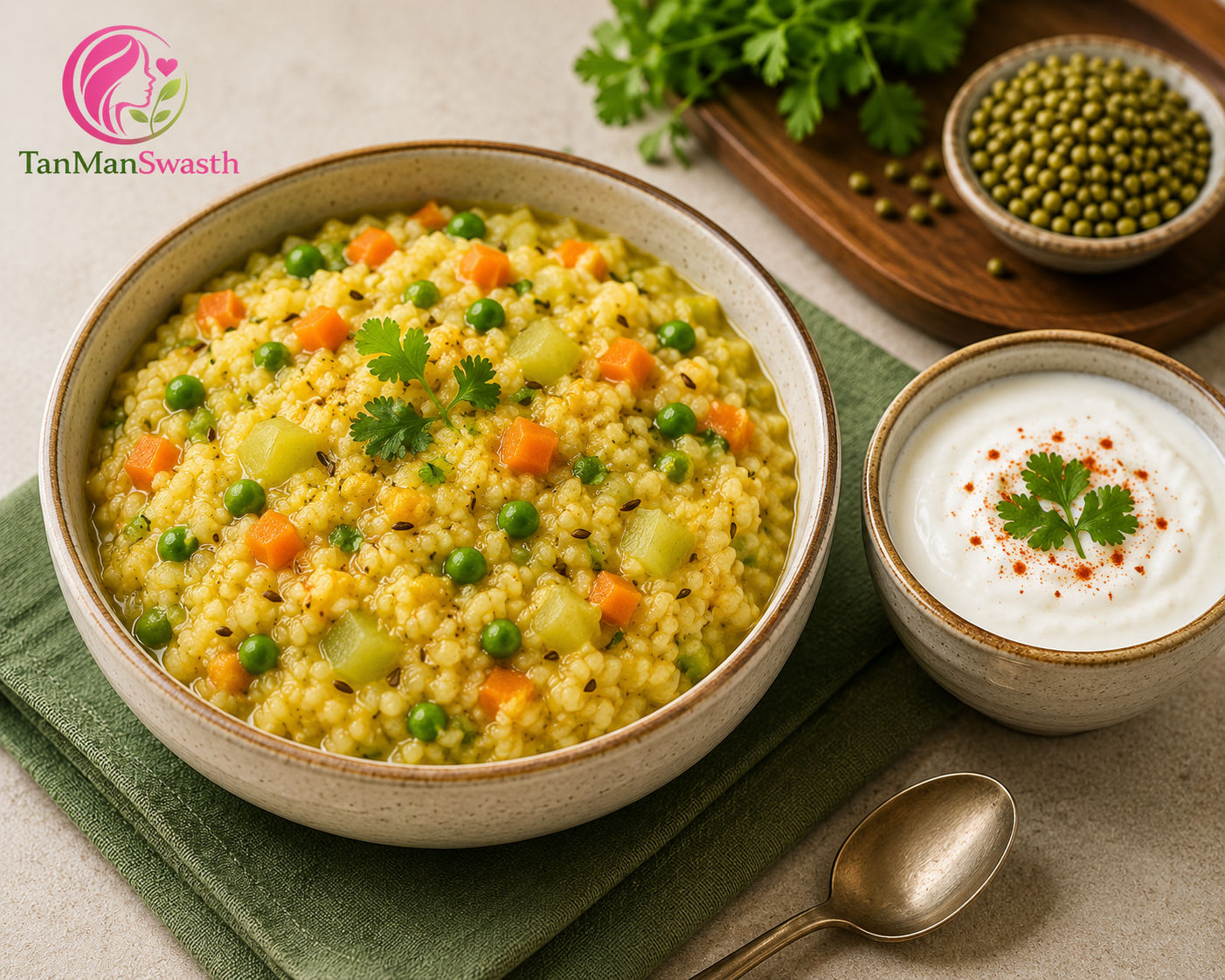 Vegetable Moong Dal Khichdi with Curd