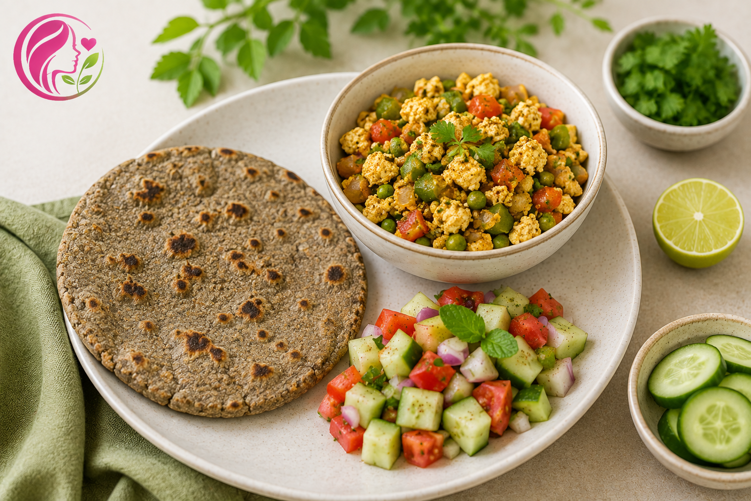 Bajra Roti with Paneer Bhurji & Fresh Salad