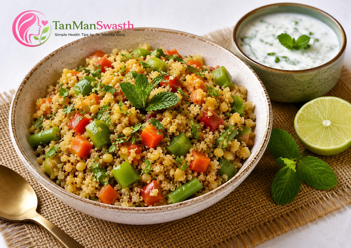 Vegetable Quinoa & Moong Bowl with Mint Yogurt