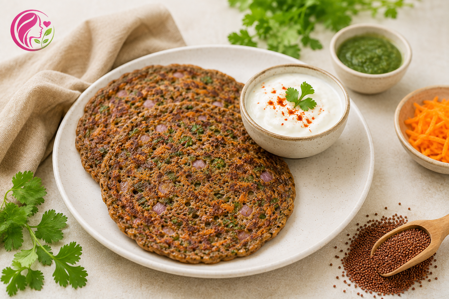 Ragi Vegetable Cheela with Curd