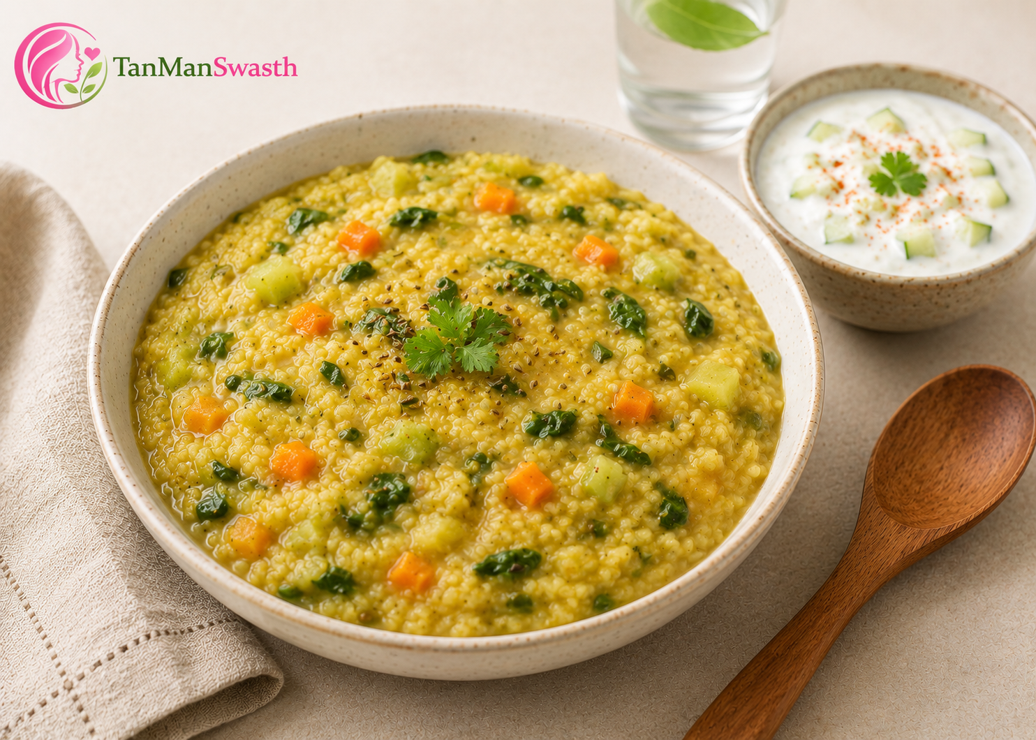 Moong Dal Vegetable Khichdi with Cucumber Raita